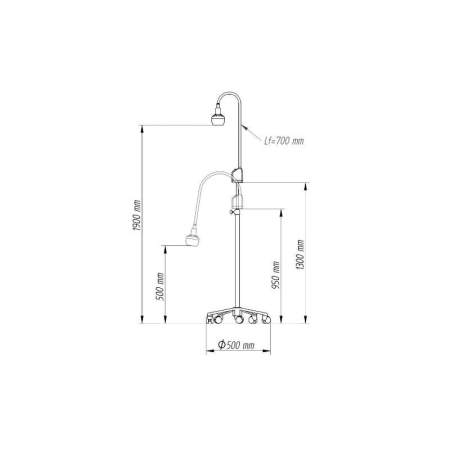 Lampa Badawczo-Zabiegowa FLH-2 LED, ze statywem na pięciu kółkach (z gęsią szyją, bezcieniowa)